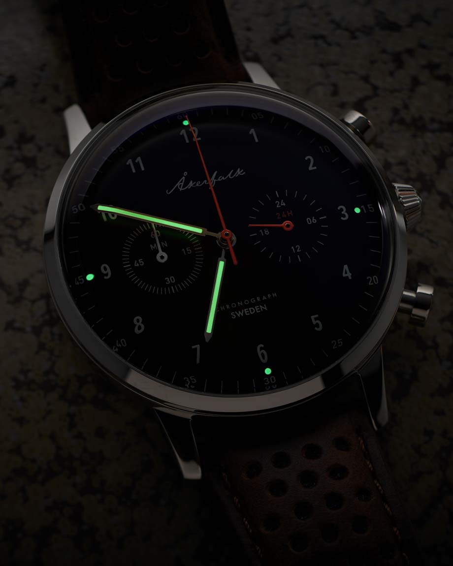 Akerfalk chronograph watch swiss lume